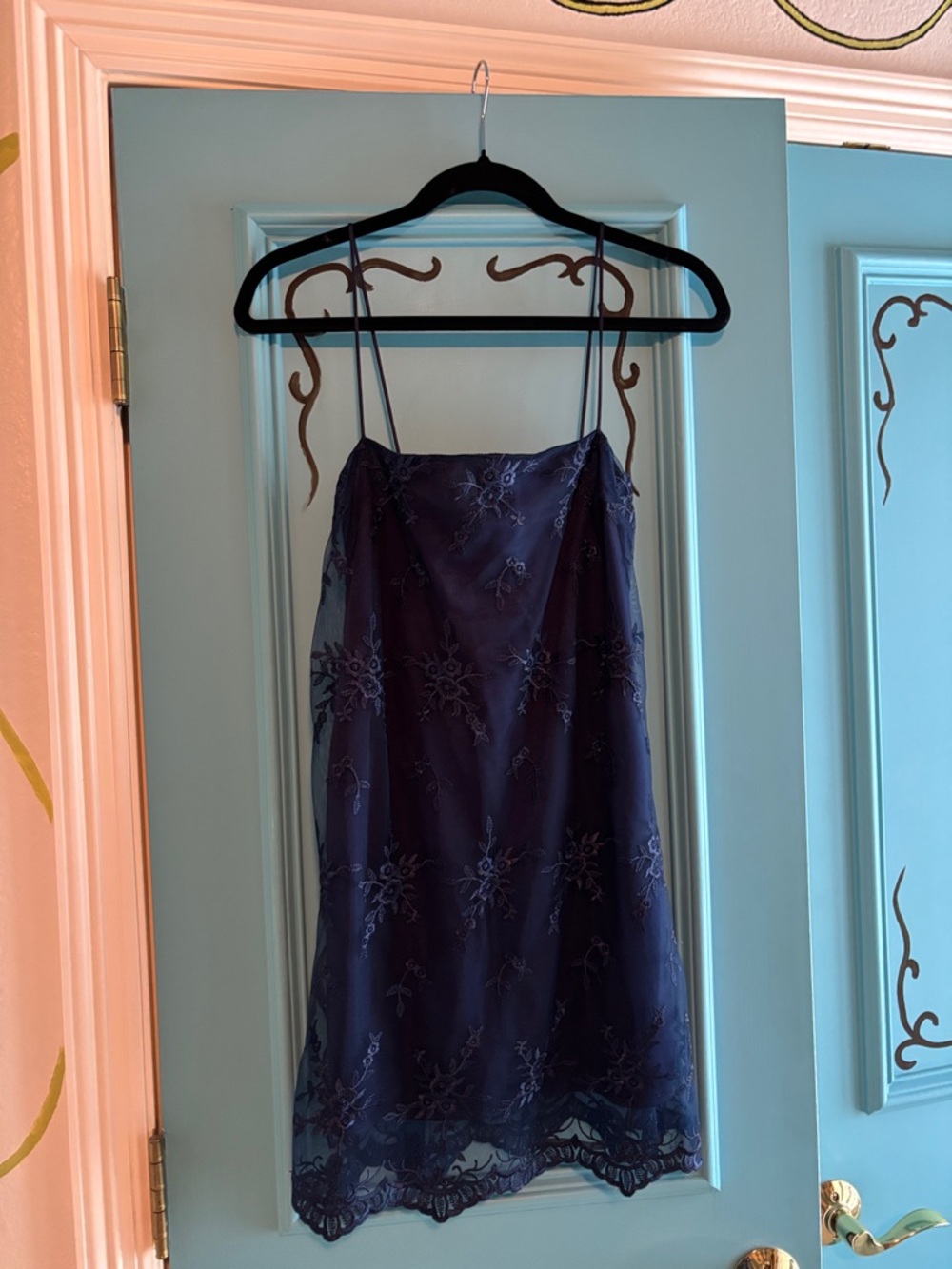Lucy in the Sky Navy Blue Embroidered Mini Slip Dress